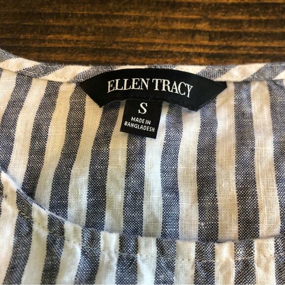 Linen Top Women’s Small Striped Sleeveless Tunic Tank Casual Coastal Nautical - Picture 4 of 11